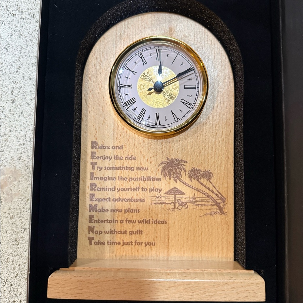 Retirement Gift Box with Natural Wood Wall Clock and Customizable Card with Seal